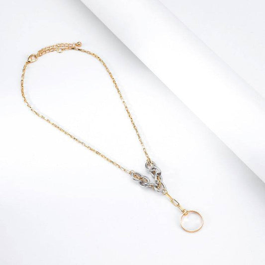 Sexy Chain Necklace Punk Exaggerated Sweater Chain Double Ring Pendant Necklace Men And Women Clavicle Chain - Mubimart