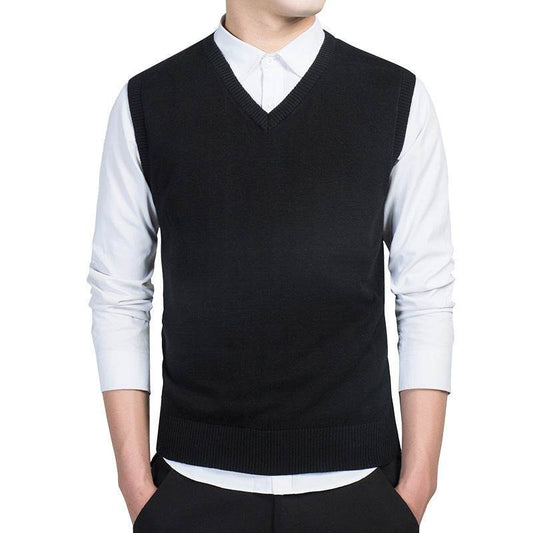 Men's V-Neck Sweater Vest Vest Sleeveless Knit Sweater - Mubimart