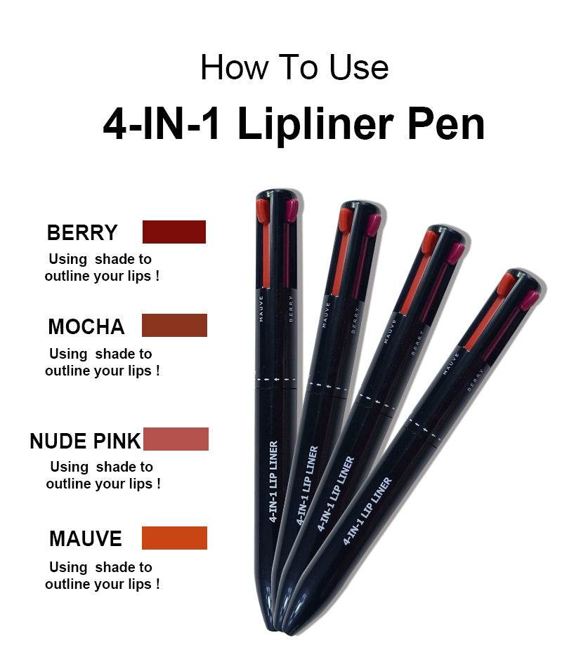 4 In 1 Makeup Lipliner Pencil Waterproof Touch Up Long Lasting Easy Color Ballpoint Eyeliner Pen - Mubimart