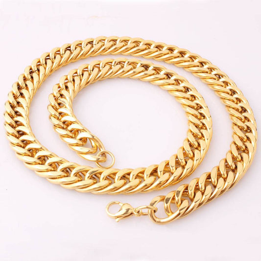 Mens Fashion Titanium Steel Gold Double Buckle Necklace - Mubimart