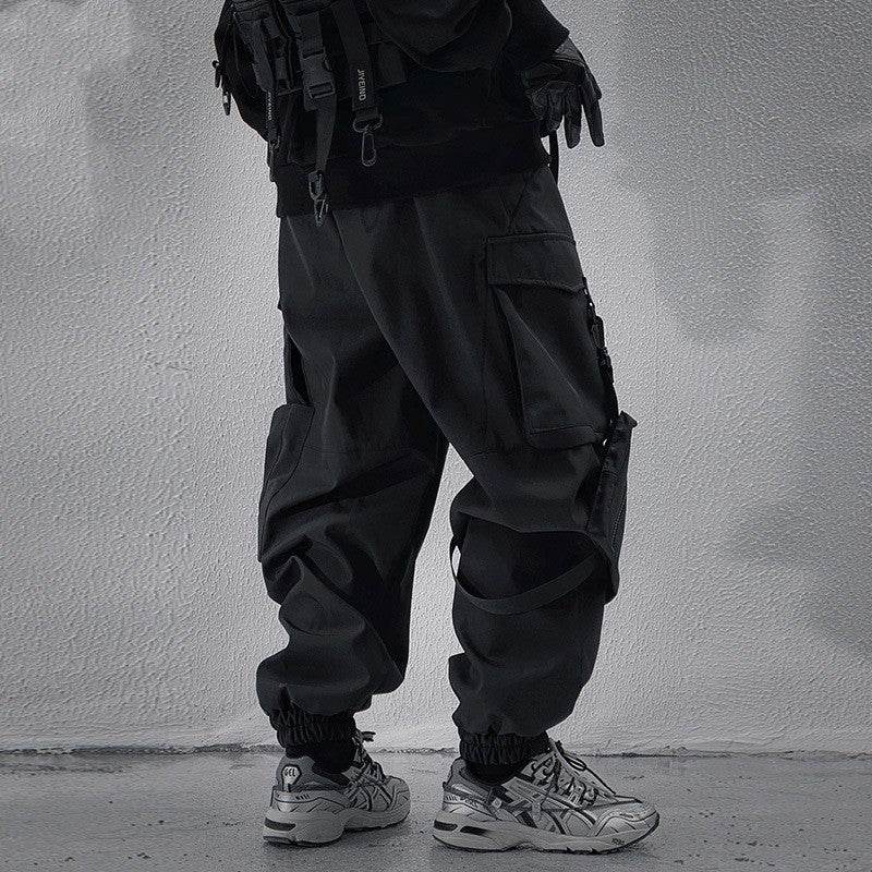 Men's Loose Casual Pocket Trousers With Ribbon Cargo Jogger Pants - Mubimart
