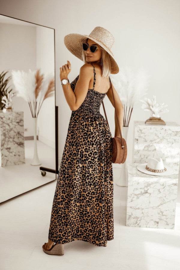 Women's Leopard Print Printing Slip Dress - Mubimart