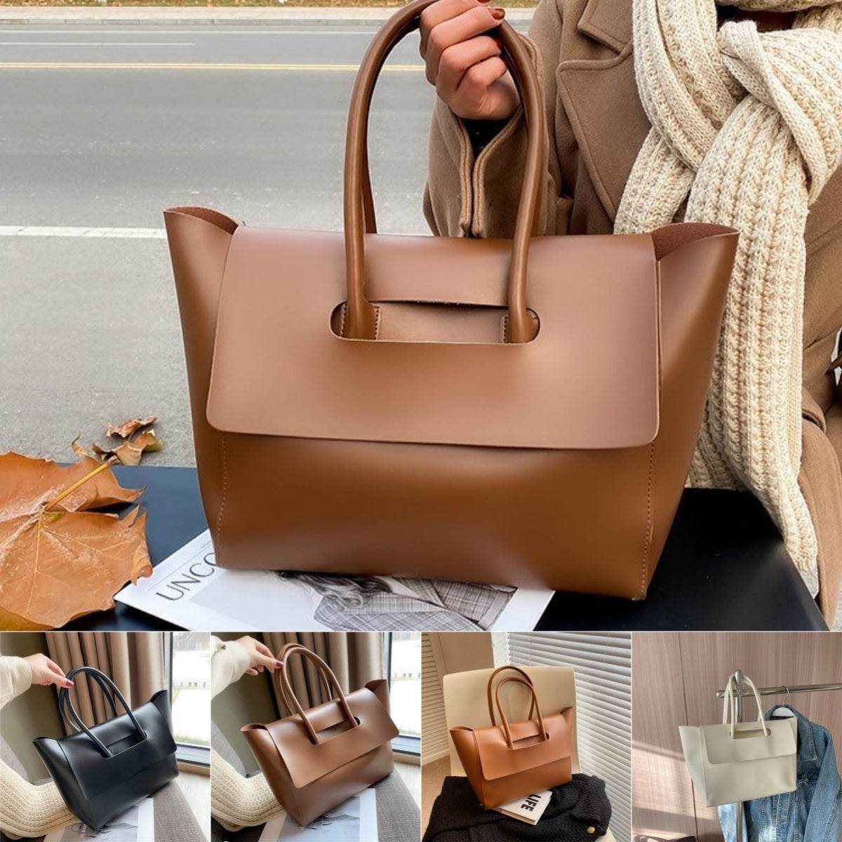 Fashion Women Shoulder Bags Large Capacity Handbags Simple Retro Tote Bags Solid Color Famous Brand High Quality Bags - Mubimart