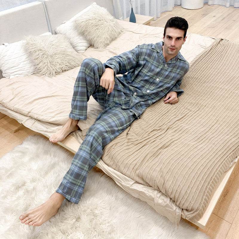 Men's Warm Cloth Flannel Pajama Suit - Mubimart
