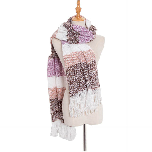 Autumn And Winter Sand Mixed Color Contrast Color Striped Scarf Lengthened Plus Size Shawl - Mubimart