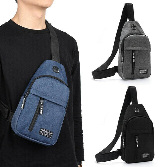 Mens Sling Bag Cross Body Handbag Chest Bag Shoulder Pack Sports Travel Backpack Black - Mubimart