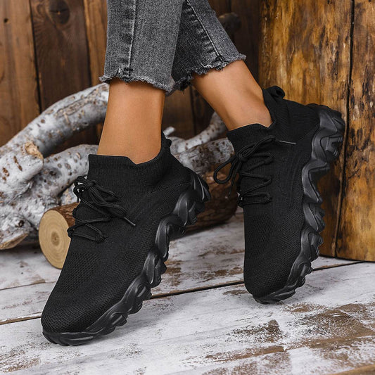 Lace-up Sneakers Lightweight Breathable Mesh Shoes Slip-on Running Walking Shoes For Women - Mubimart