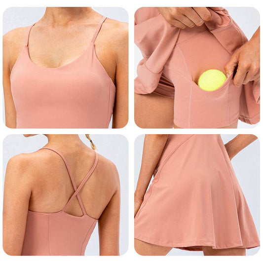 Women Tennis Yoga Skirt High Stretch Soft Nylon Sports Badminton Golf Dress And Fitness Shorts 2 Pcs Set Workout Casual Clothing - Mubimart