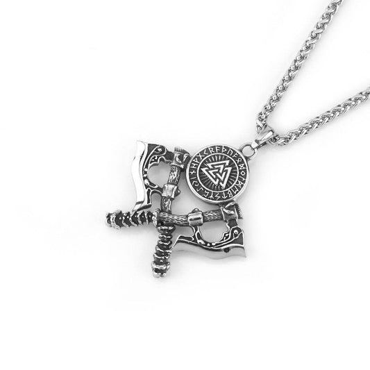 Mens Double Axe Stainless Steel Pendant Necklace - Mubimart