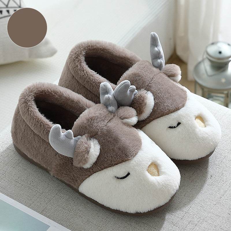 Christmas Shoes Winter Home Slippers Elk Plush Bedroom Slipper House Shoes For Women Men - Mubimart