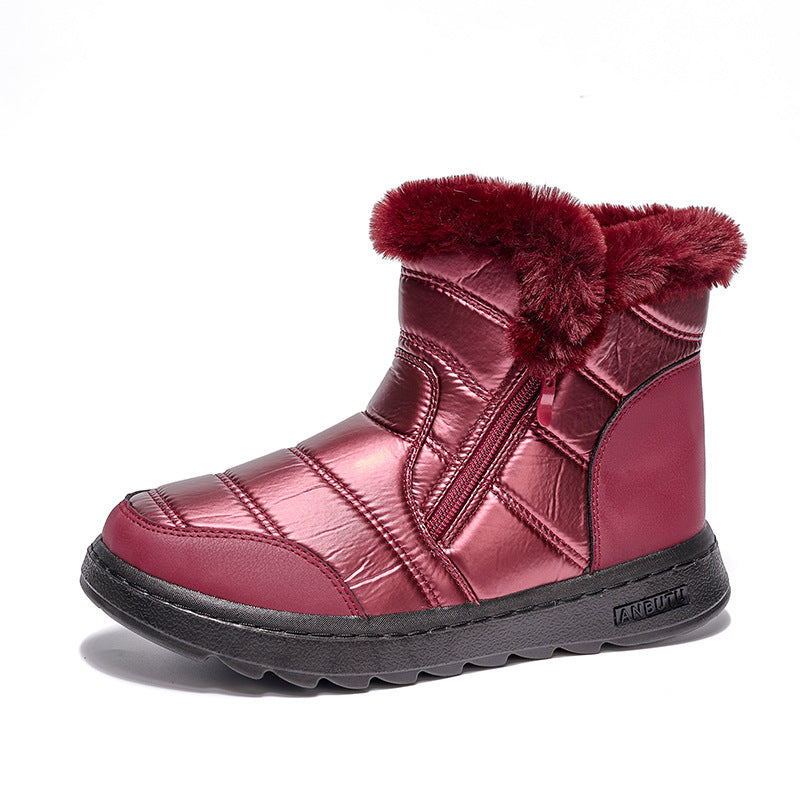 Winter-Schneestiefel aus dickem Plüsch mit seitlichem Reißverschluss, hohe Plateausohle, warme Baumwollschuhe, Damen, wasserdicht, Fleece-Wanderstiefel