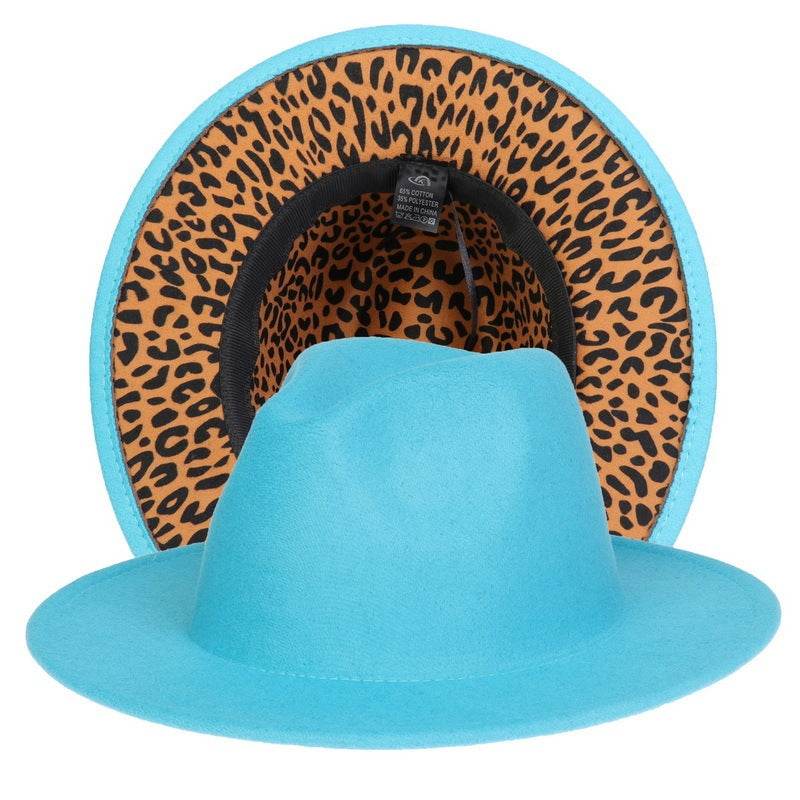 Double-sided Color-blocking Leopard Print Woolen Fedora Hat - Mubimart