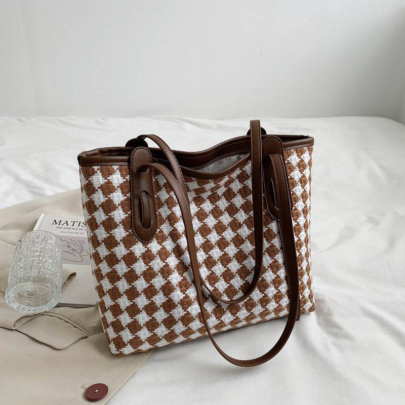 Plaid Single Shoulder Bag For Women With Large Capacity Tote - Mubimart