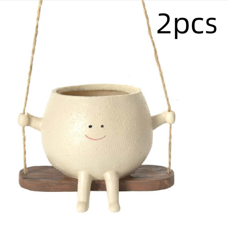 Plant Hanger Baskets Lovely Swing Face Planter Pot Succulent Flower Pots Balcony Wall Hanging Planter Decor Home Garden Supplies - Mubimart