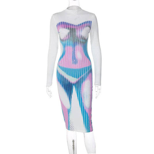 Women's Fashion Pattern Printed Bodycon Dress - Mubimart