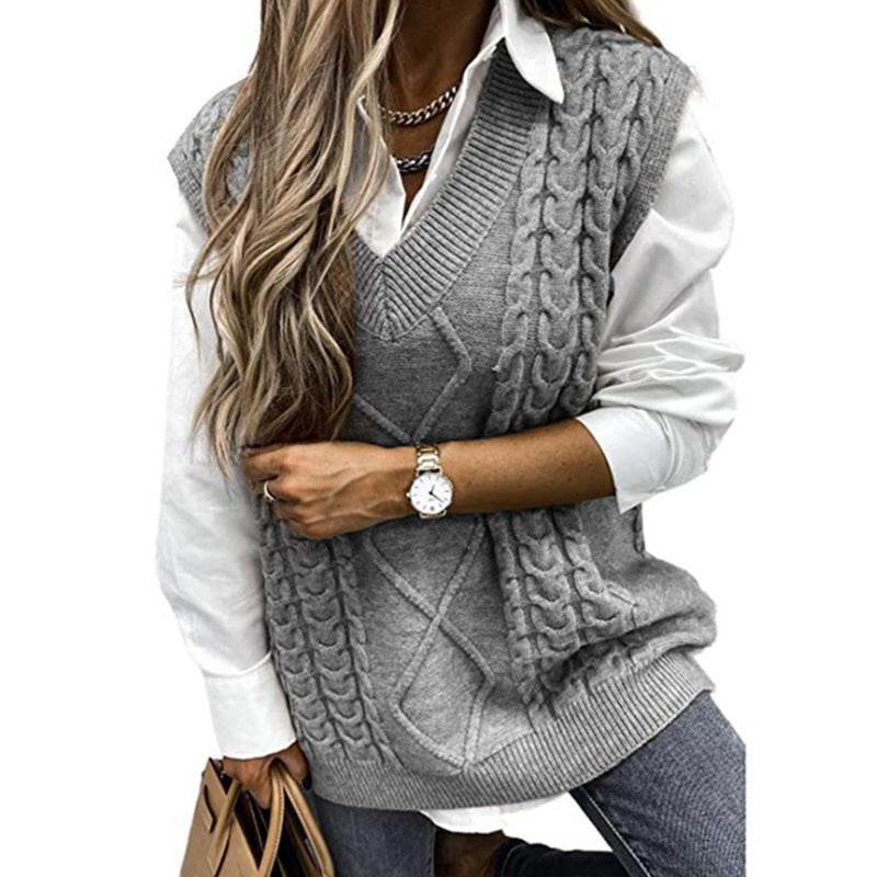Sweater Vest Women's Vest V-neck Sleeveless - Mubimart