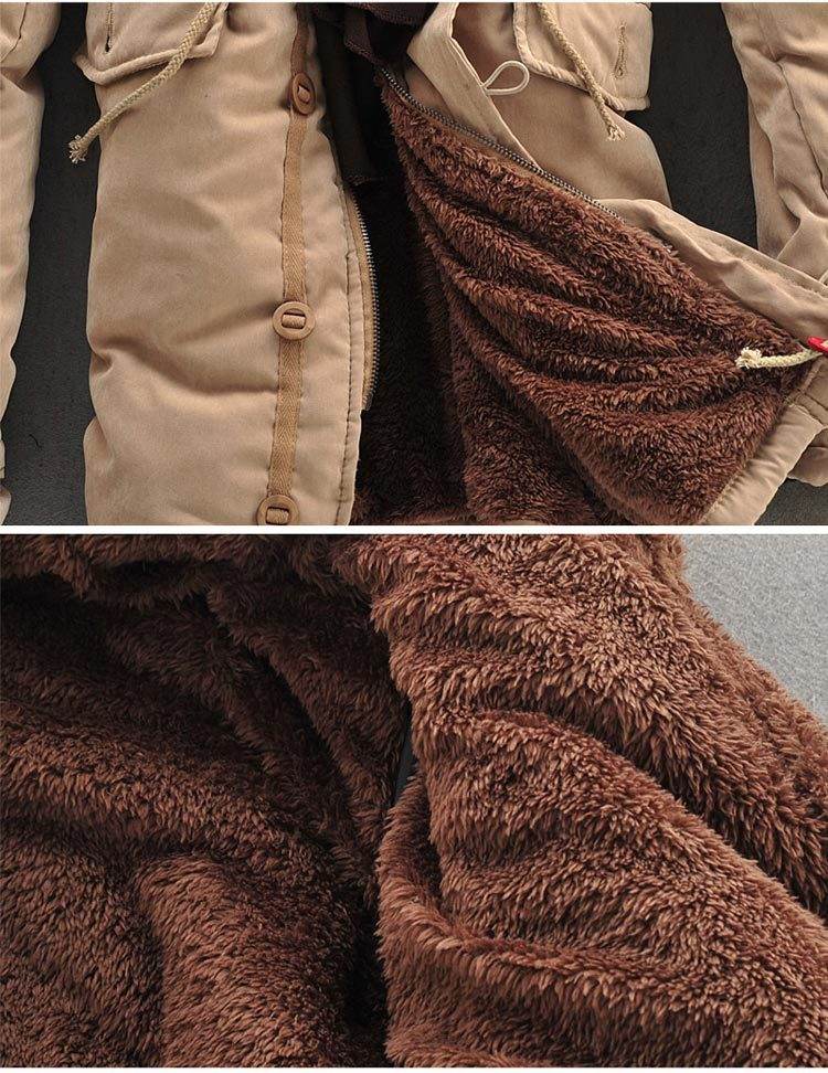 Men Winter Coat Lamb Wool Liner Thick Padded Jacket Men's Cotton Coat - Mubimart