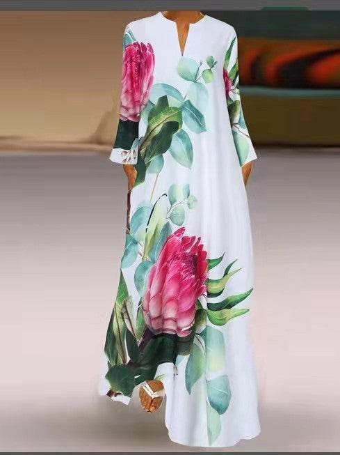 Casual Long Sleeve Resort Plus Size Robe Dress - Mubimart