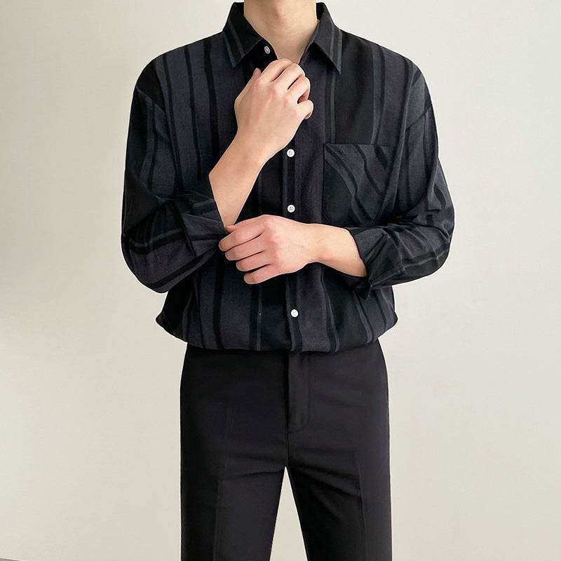 Black Shirt Men's Long-sleeved Jacket Casual Shirt - Mubimart