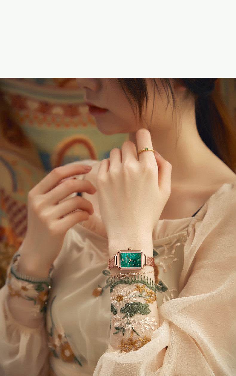 Oris Brand Watch Small Green Watch Waterproof Belt Ladies Watch Women - Mubimart