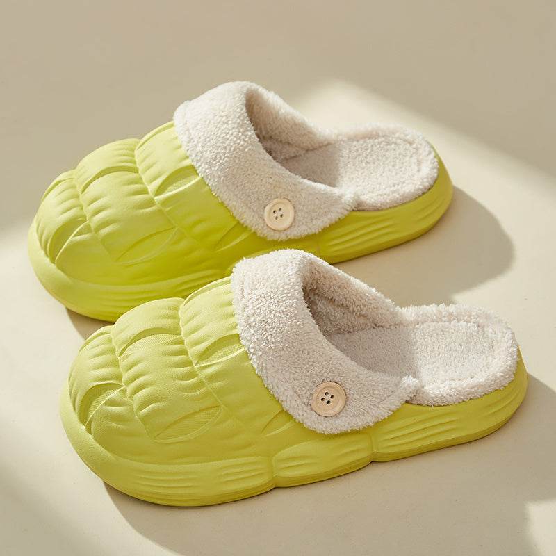 Removable Fluffy Shoes Warm Fuzzy Slippers Waterproof Non-Slip Indoor House Shoes For Women Men - Mubimart