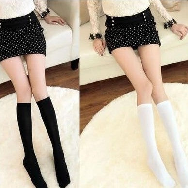 Black Medium Thigh High Socks Calf Socks Female Knee Length Socks - Mubimart - Knee high socks 