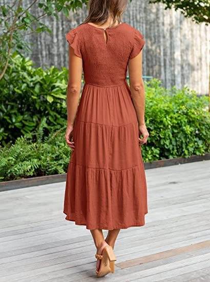 Bohemian Midi Short Sleeve Dress - Mubimart