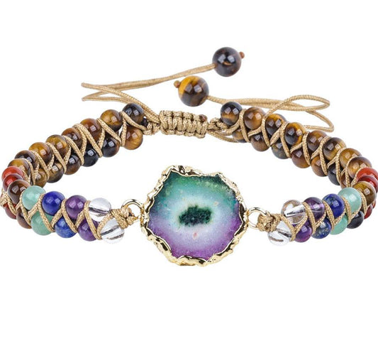 Agate Natural Crystal Beaded Braided Yoga Bracelet For Women - Mubimart