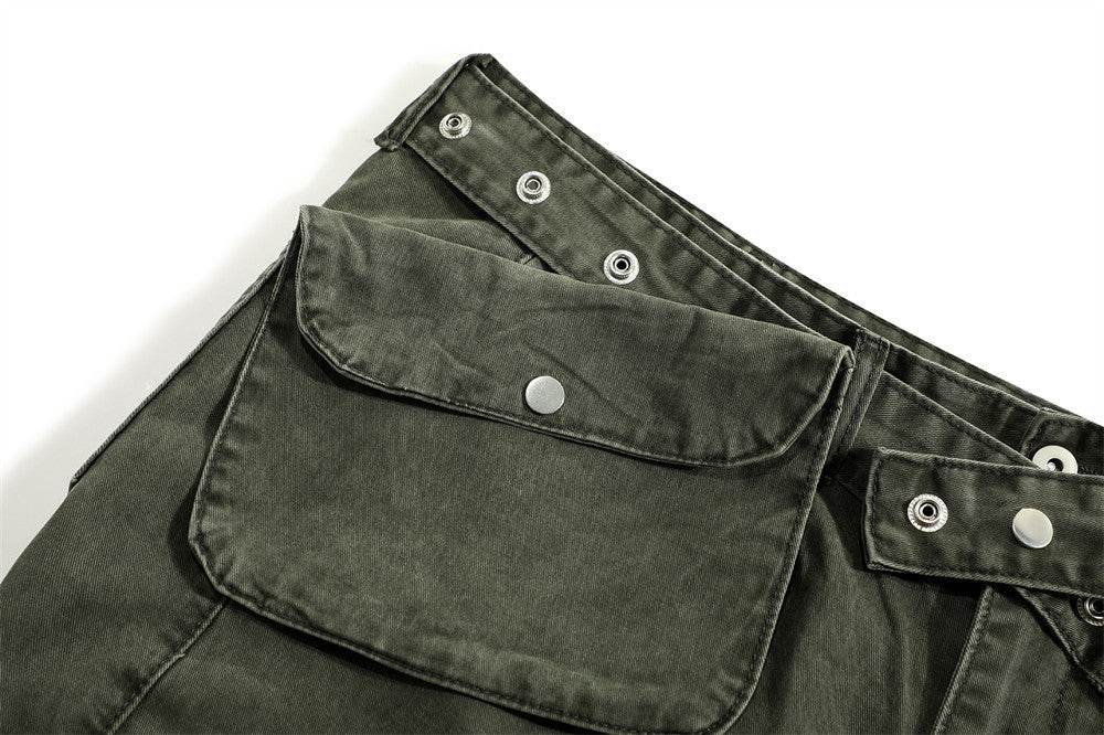 Removable Belt Pocket Bootcut Trousers Jeans - Mubimart