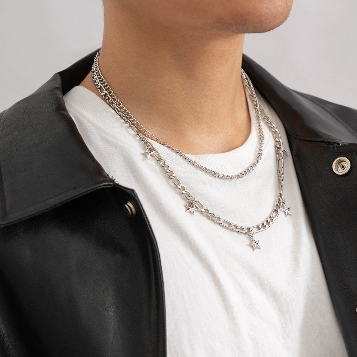 Mens Fashion Simple Pentagram Pendant Necklace - Mubimart