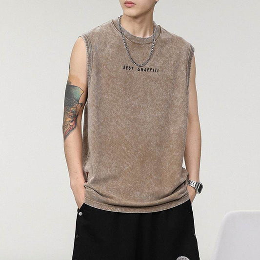 Summer Retro Washed Cotton Tank Top Vest For Men - Mubimart