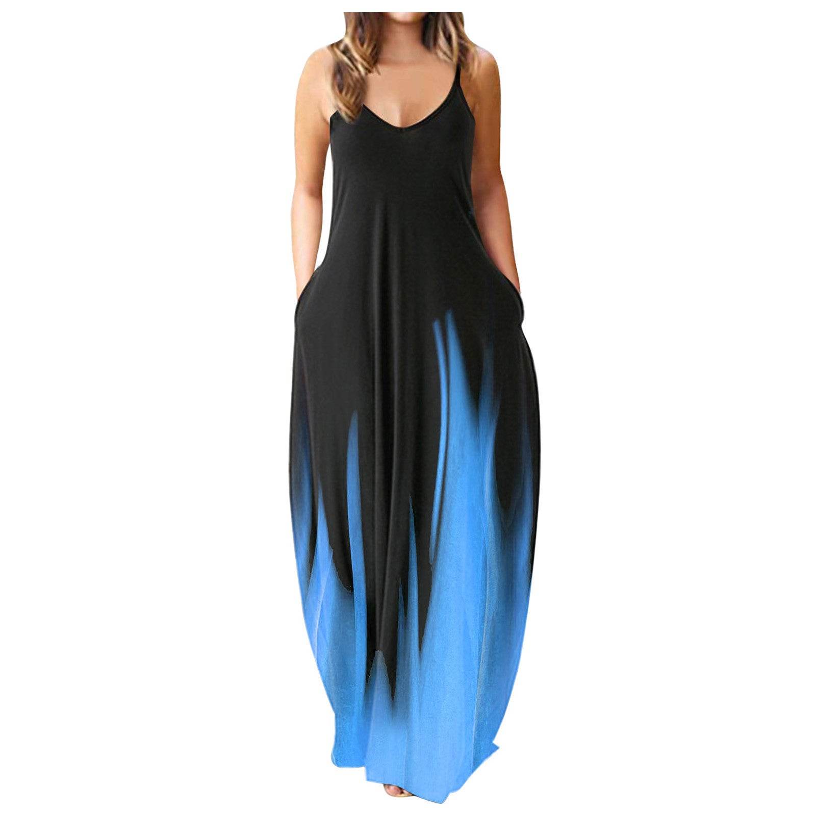 Casual Print Plus Size Sling Long Dress - Mubimart