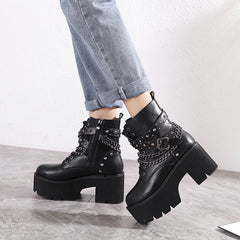 Women's Chunky Heel Booties Platform Platform Martin Boots