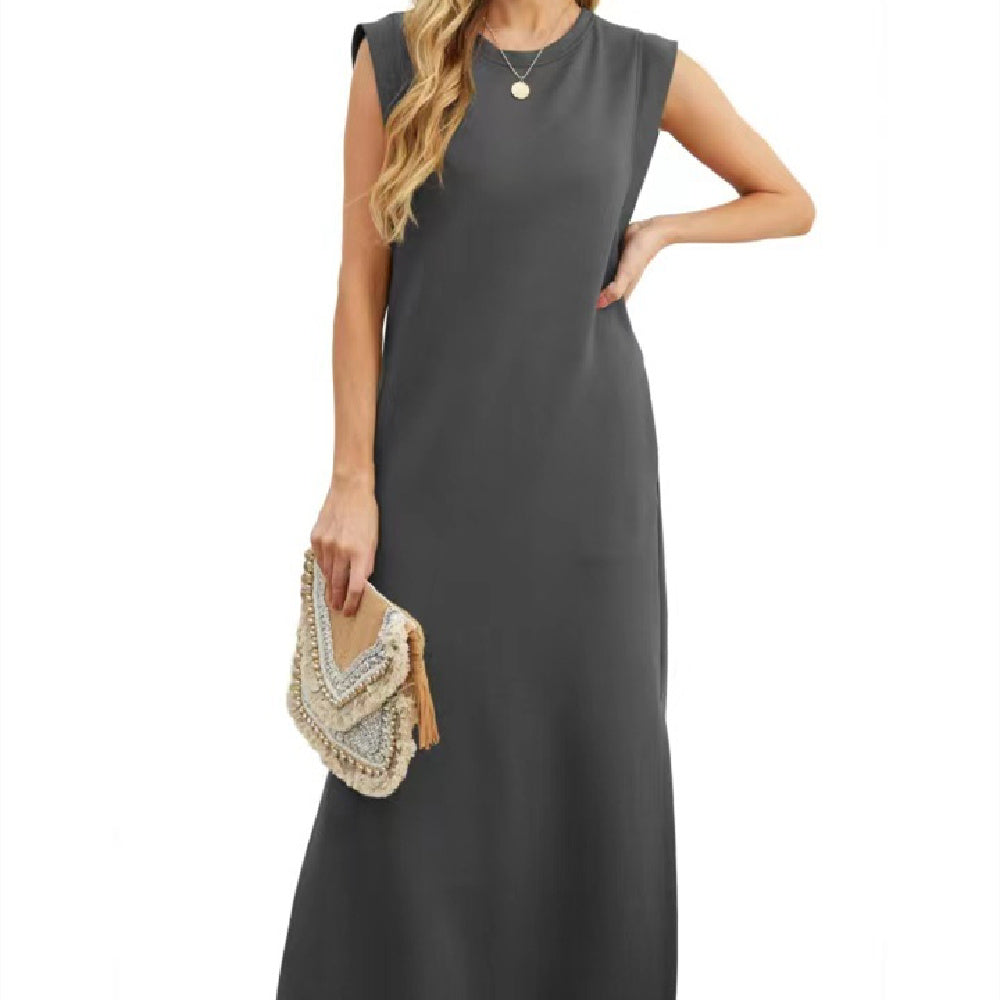 Summer Sleeveless Slit Dress With Pockets Casual Loose Long Dresses For Womens Clothing - Mubimart -  