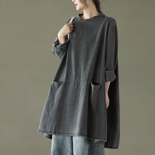 Retro Artistic Plus Size Denim Dress - Mubimart