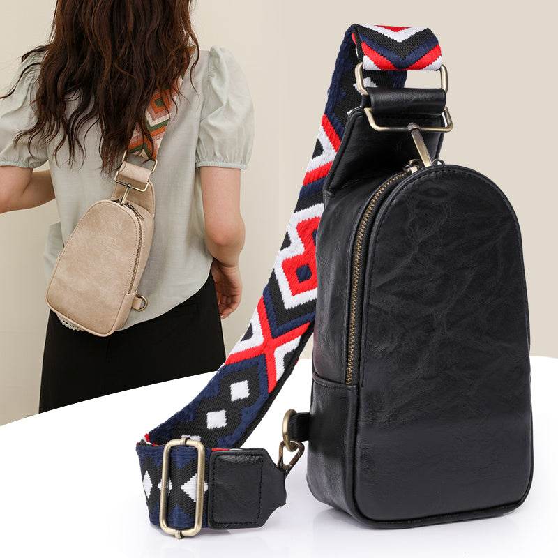Women Chest Bag Sling Bag, Guitar Strap Small Crossbody PU Leather Satchel Daypack - Mubimart