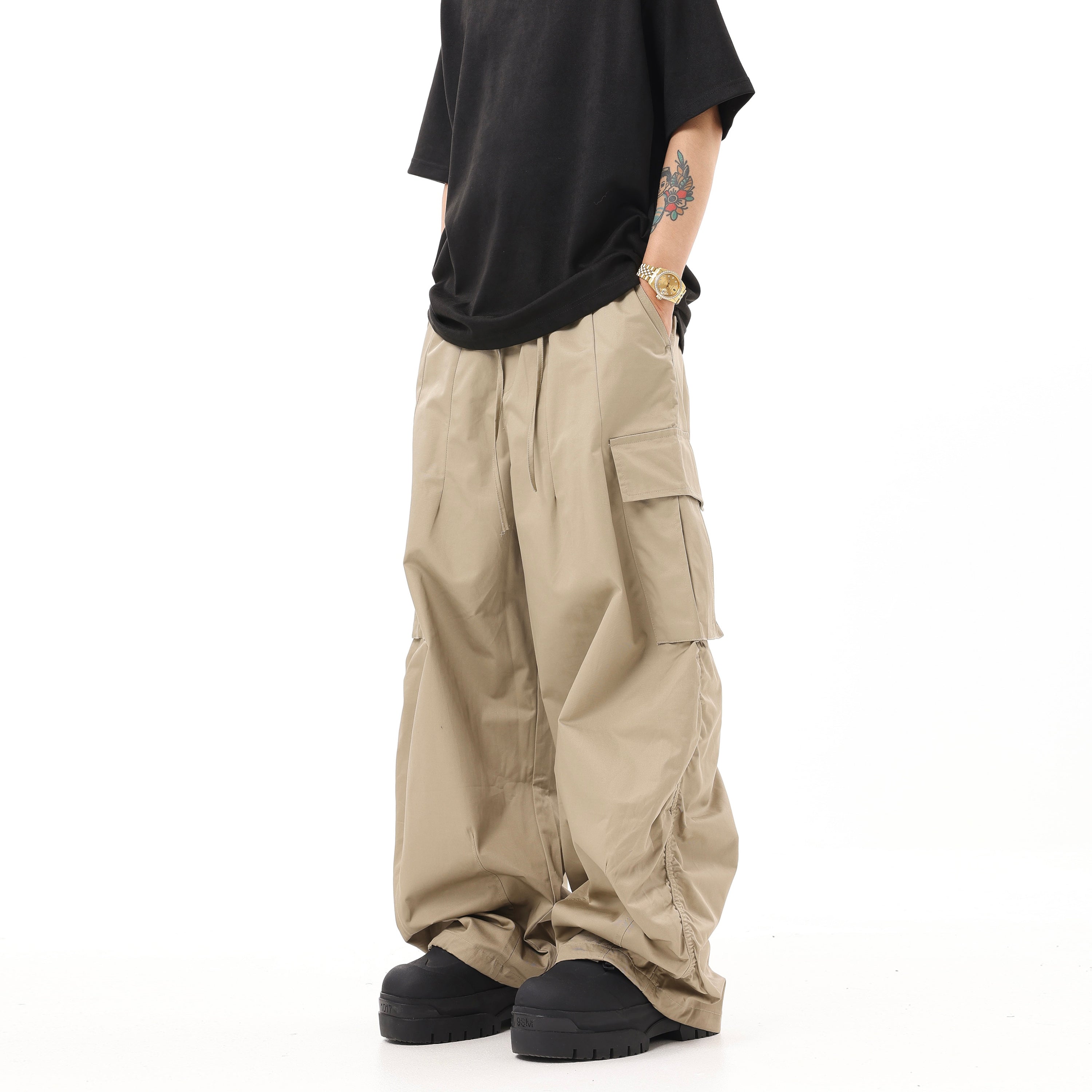 American-style Retro Ankle-tied Hiphop Khaki Overalls