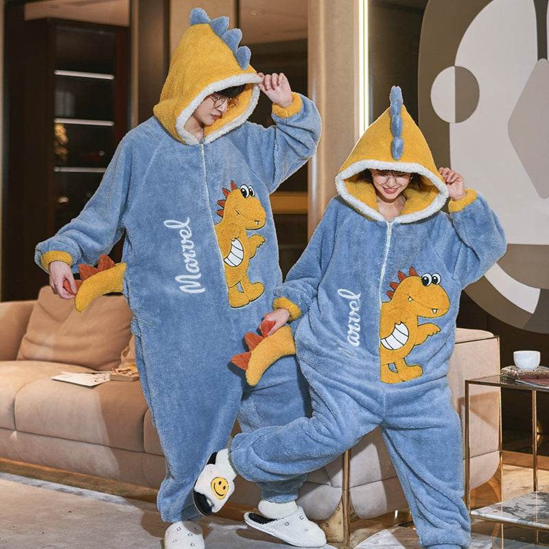 Women Men Pajama Winter Warm Sleepwear Couple Pajama - Mubimart