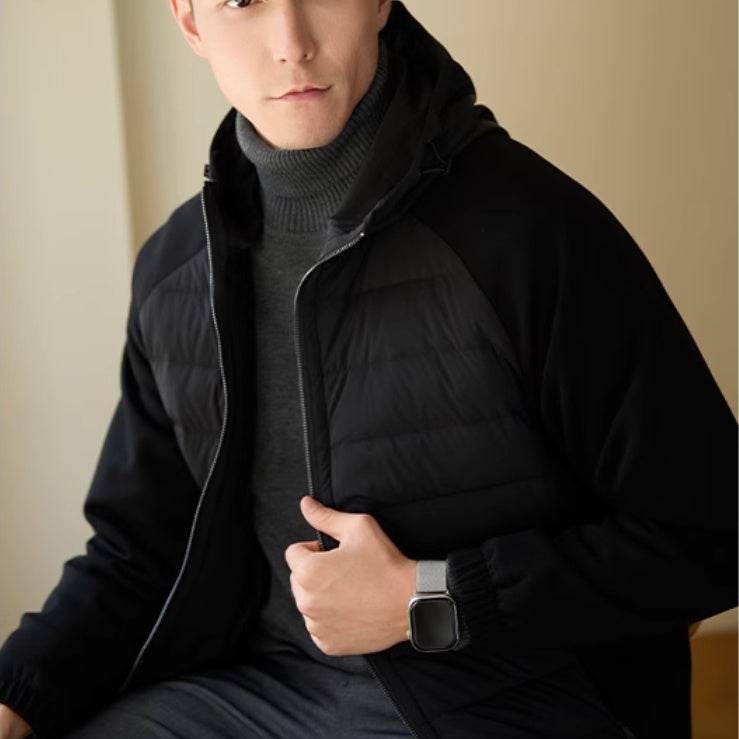 Men's Down Jacket Hooded Thin Stitching Casual Jacket - Mubimart