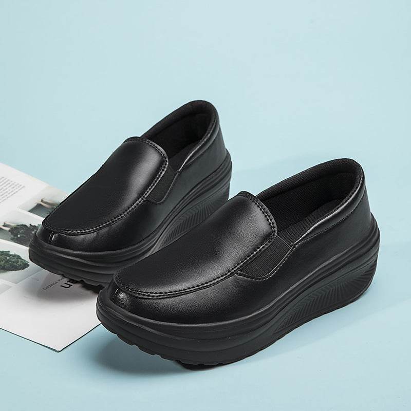 Platform Loafers Chunky Heel Flat Shoes Walking Sneakers For Women - Mubimart