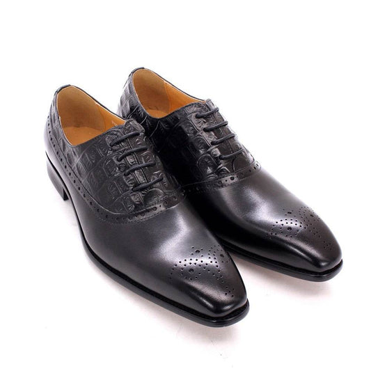 Men's Lace-up British Oxford Shoes Cowhide - Mubimart