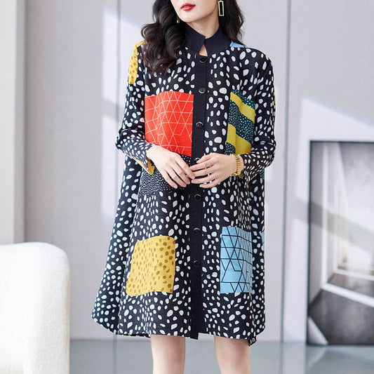Pleated Plus Size Women's Dress Loose Printing A-word Shirt - Mubimart