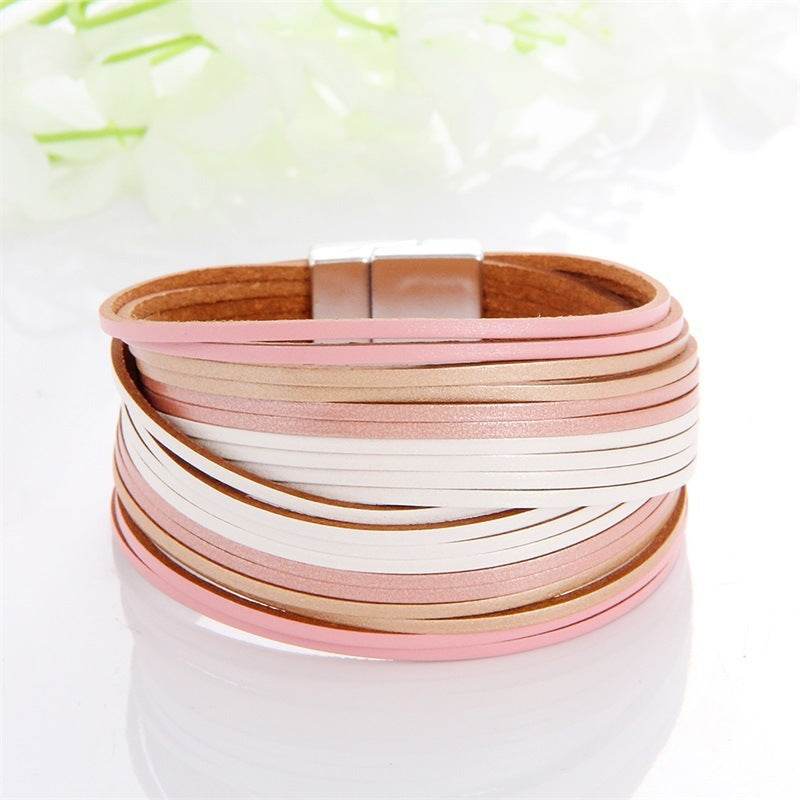 New Popular Multi-color Leather Charm Bracelet Men And Women Same Ornament Can Be Used As Gifts - Mubimart