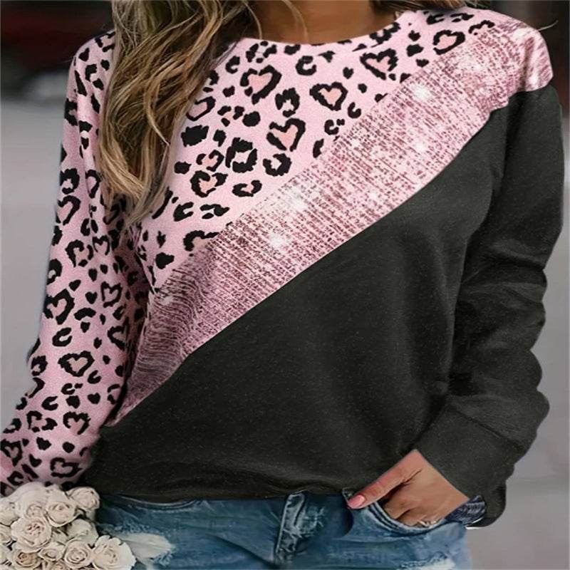 Round Neck Long Sleeve Casual Sweatshirt Loose Plus Size Print - Mubimart