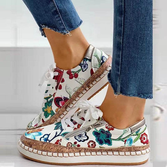 Ethnic Style Printed Flats Shoes Casual Side Zip Slip-on Shoes Loafers Women - Mubimart