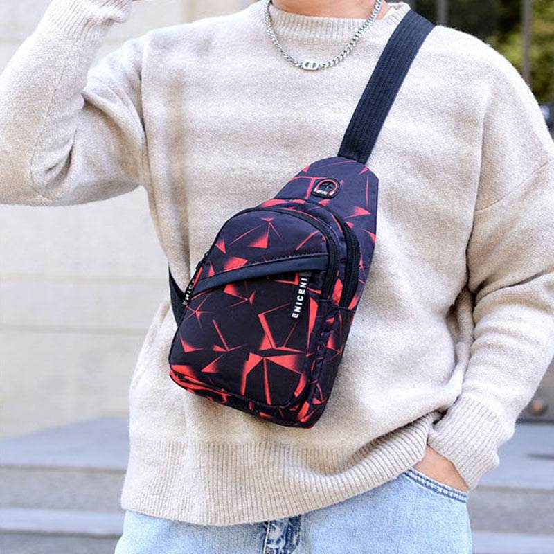 Print Sling Chest Bag For Men Crossbody Bag With Earphone Hole Design - Mubimart