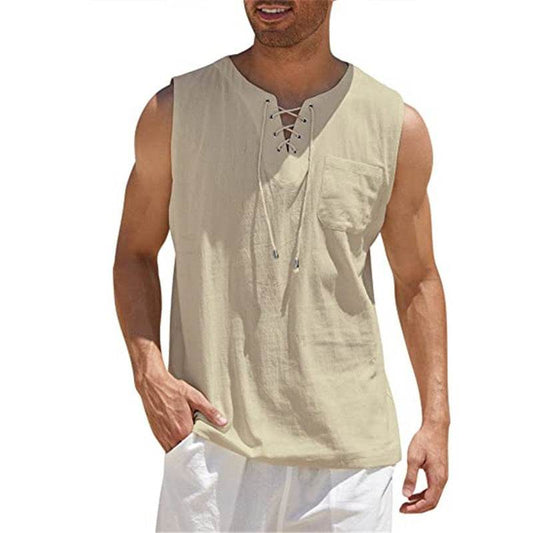 Summer Tank Vest Men Shirt Collar Tie Short Sleeve T-Shirt - Mubimart