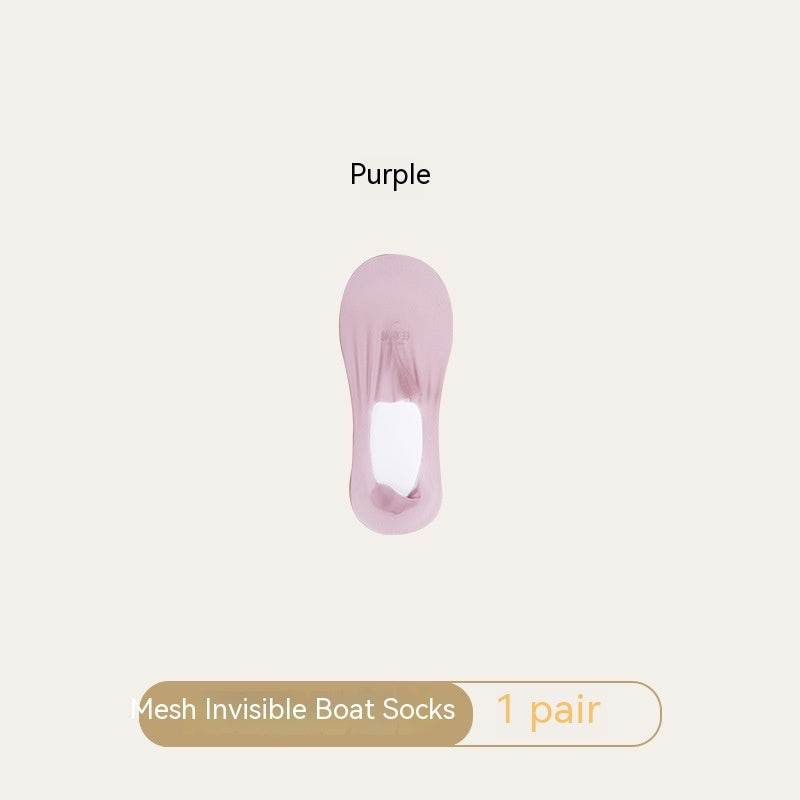 Women's Mesh Boat Socks Summer Thin Cotton Bottom Non-slip Tight Ice Silk Arbitrary Cut Women's Low Cut Invisible Socks - Mubimart