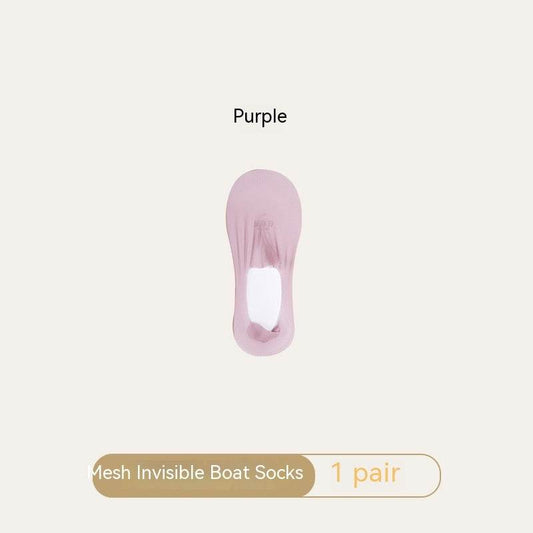 Women's Mesh Boat Socks Summer Thin Cotton Bottom Non-slip Tight Ice Silk Arbitrary Cut Women's Low Cut Invisible Socks - Mubimart
