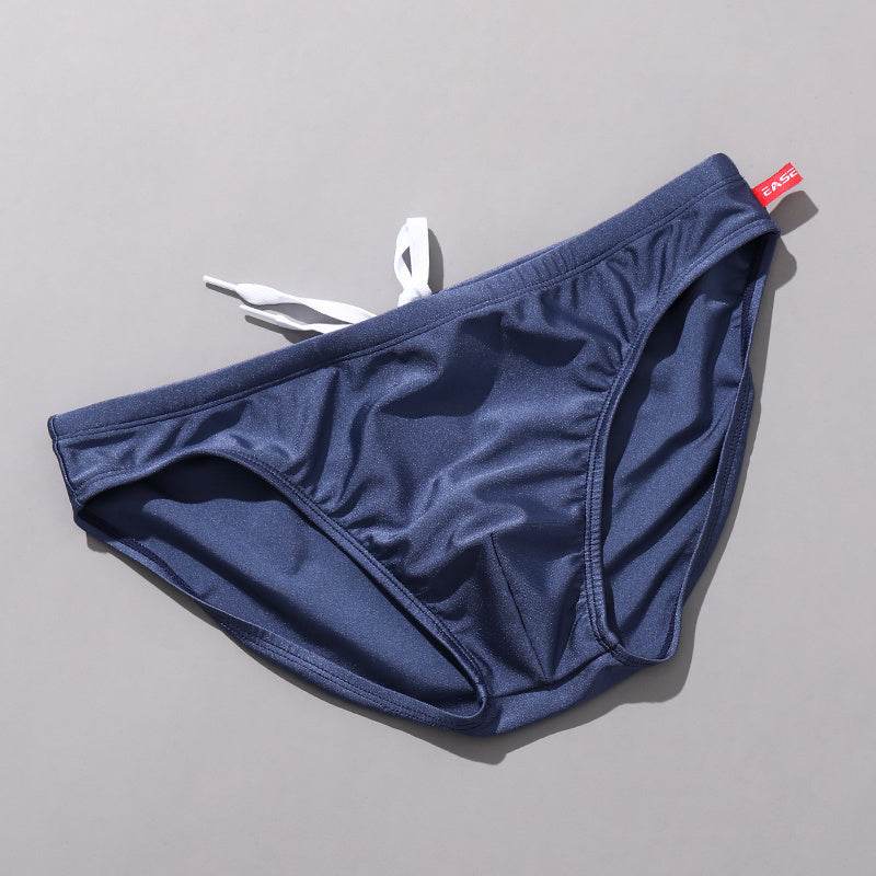 Men's Solid Color Glossy Swim Briefs - Mubimart